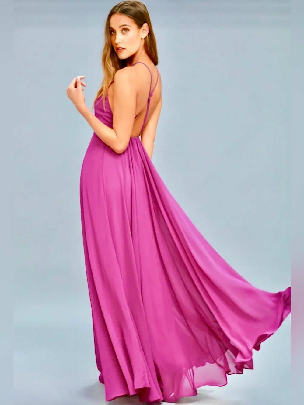 Lulus Mythical Kind of Love Magenta Chiffon Maxi Dress